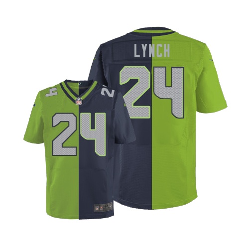 Men's Elite Marshawn Lynch Nike Jersey Navy/Green - #24 Split Fashion NFL Seattle Seahawks